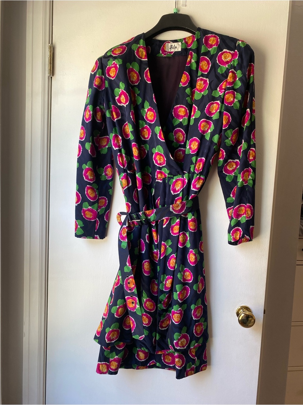 Vintage Helga Floral Wrap Dress - Navy with Pink & Green